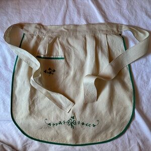 NWOT Deadstock Vintage 100% Linen, Ivory and Green Apron